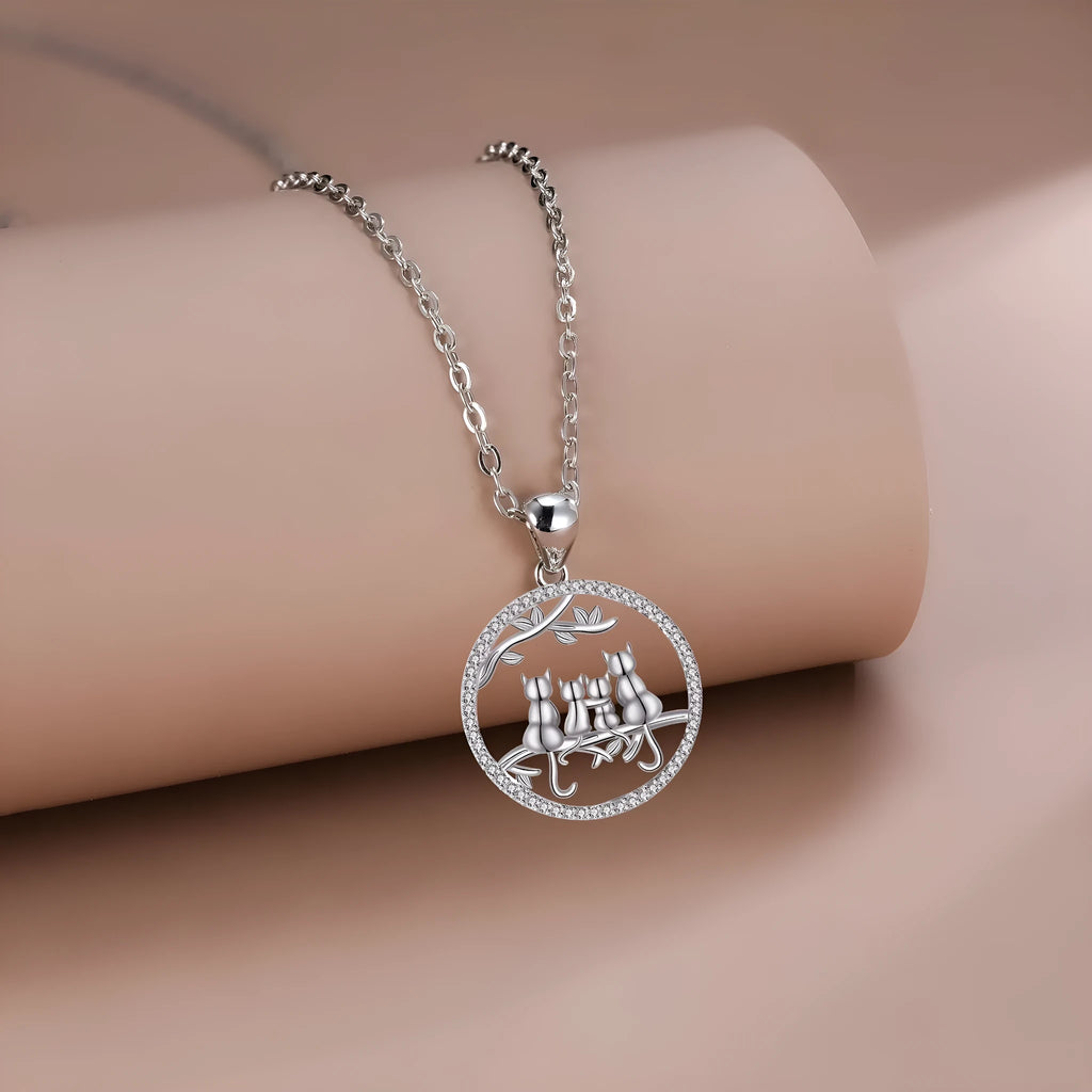 Women's four kitten copper necklace with electroplated pendant on cross chain
