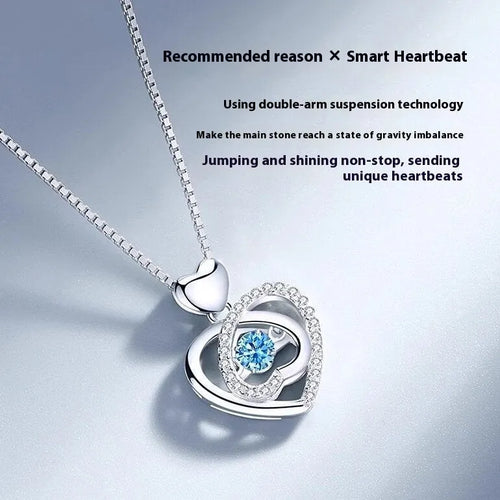 Blue heart necklace and bracelet jewellery set with diamond detailing on copper chains