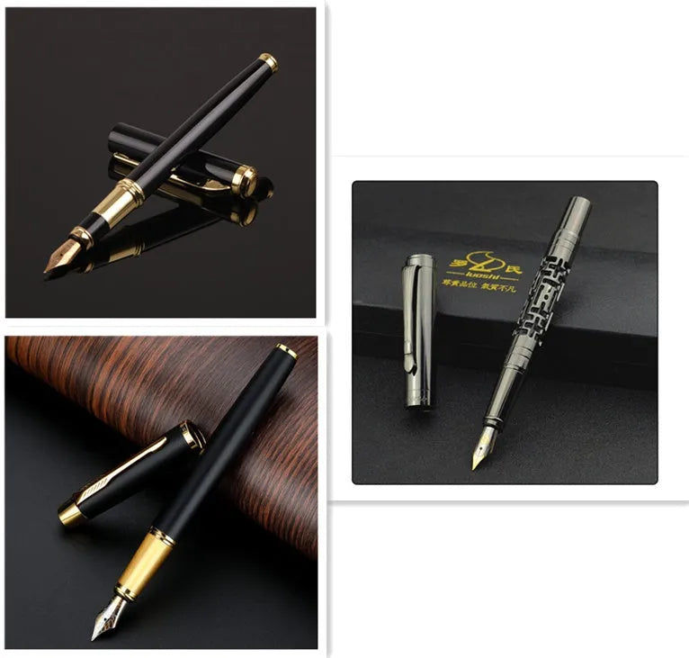 Metal ink pen with 0.5mm Yijin NIB in black colour, lying horizontally on a white surface