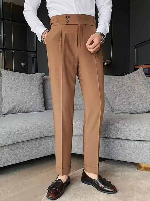 Cotton blend high waist straight leg trousers in black, shown flat