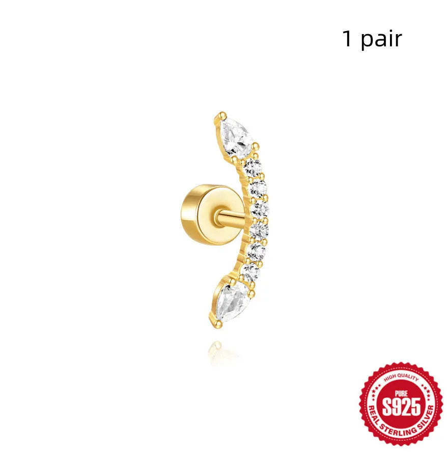 S925 sterling silver flat column geometric ear bone stud with gold electroplated finish