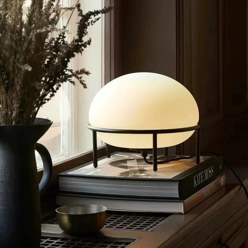Nordic Japanese style bedside glass lamp with iron base, 300x220mm, modern simplicity