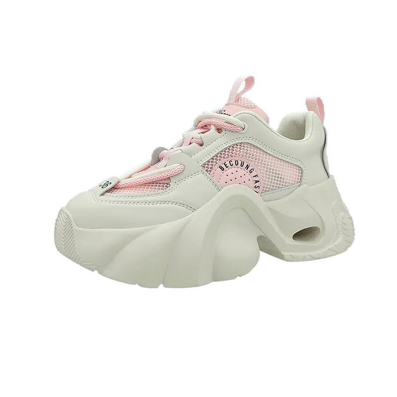 Women's casual sneakers with thick sole and cross straps in pink, black and beige options