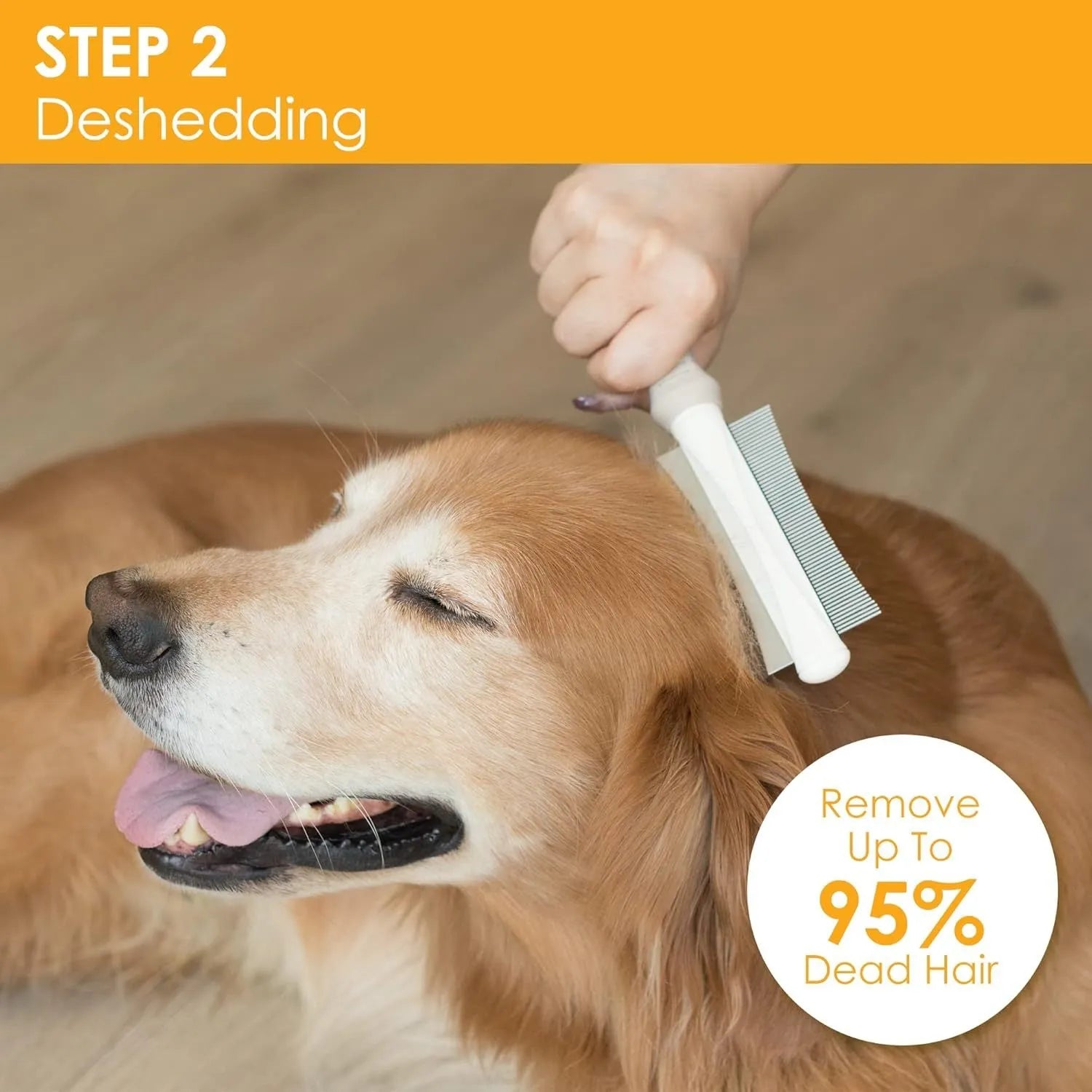 White double-sided dog and cat grooming brush showing curved comb and deshedding blade heads.