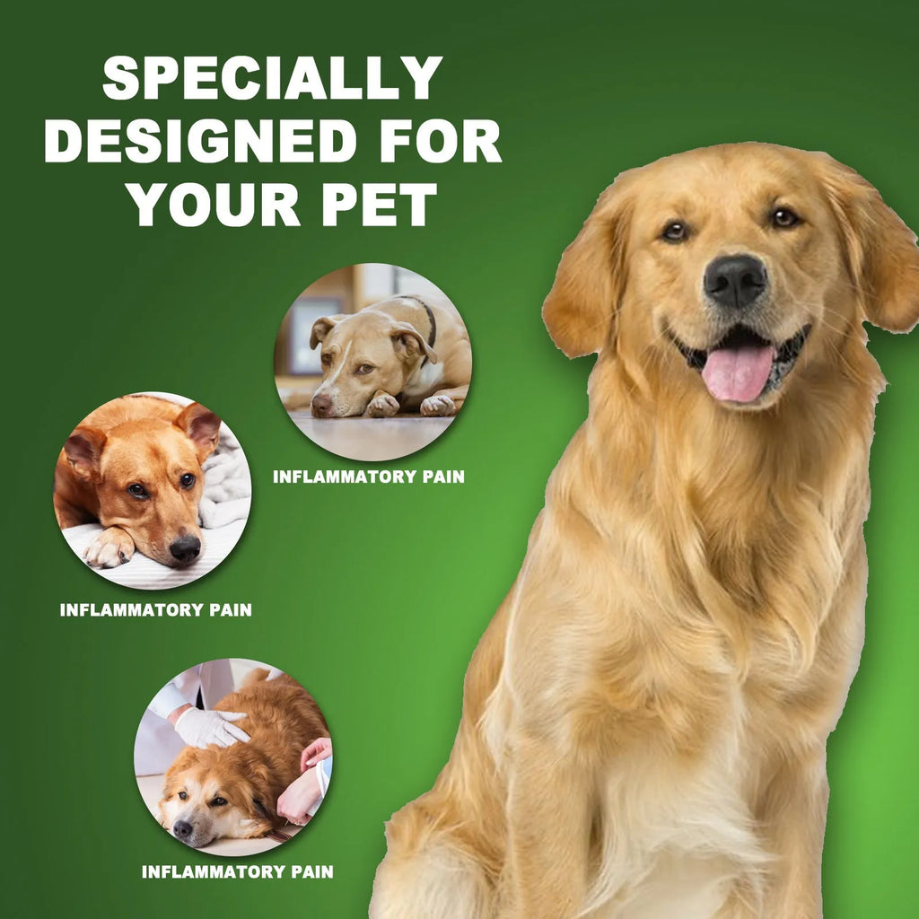60ml pet pain relief drops bottle with botanical extracts measuring 3.2 by 11.5cm