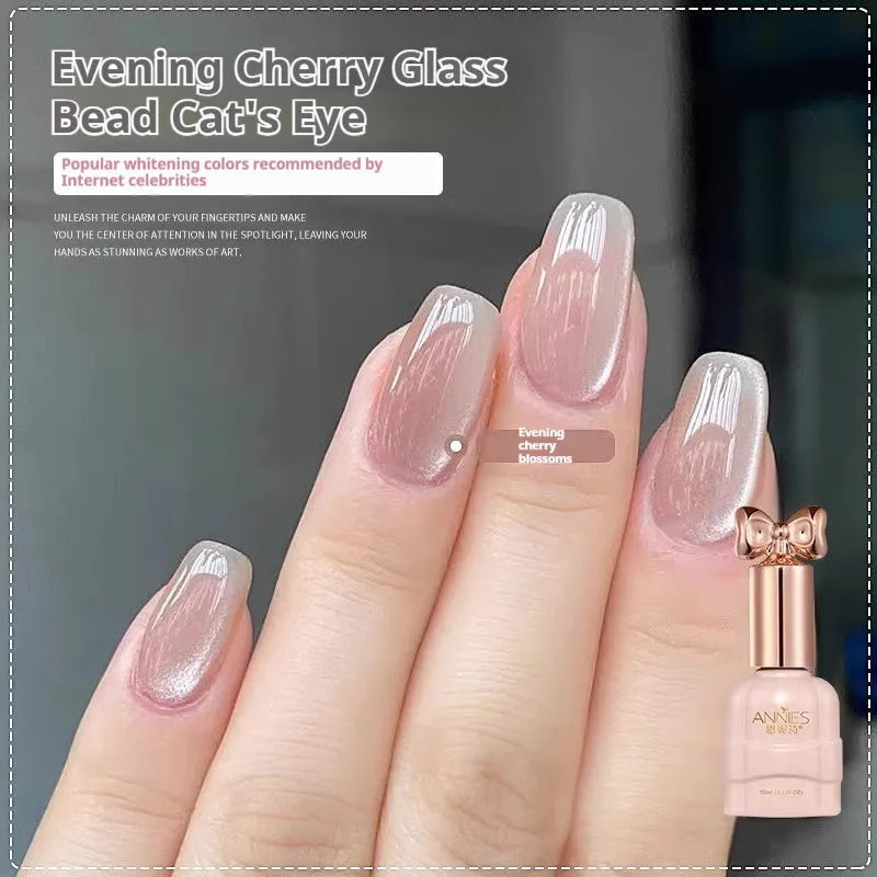 Micro glass bead cat's eye gel nail polish bottle showing textured finish with 15 colour options