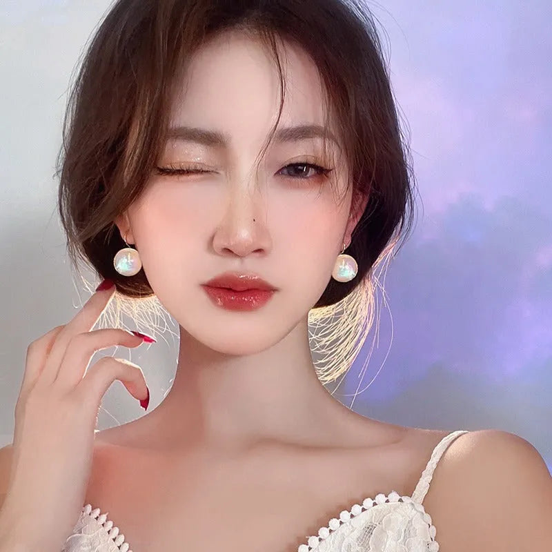 Korean style geometric metal ear clips with colourful mermaid finish and clip-on design