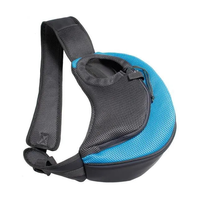 Mesh fabric pet carrier sling with PVC base in seven colours, showing S and L size options