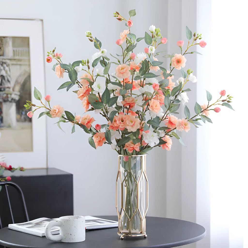Raw silk simulation fake camellia artificial flower in autumn pink colour for home decor