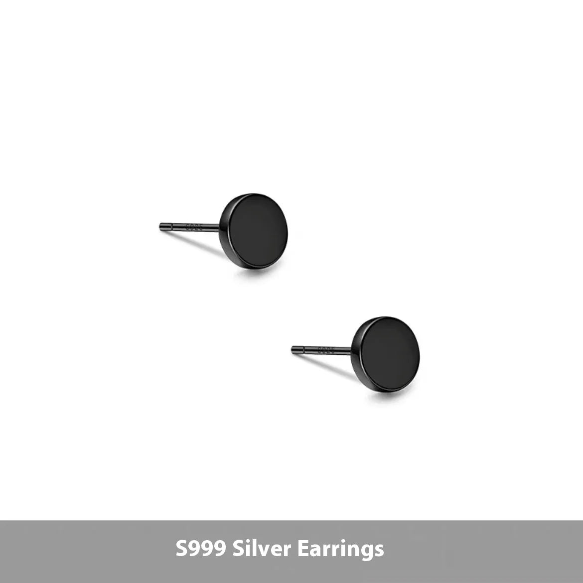 S999 sterling silver round flat ear bone studs in black and silver finishes, showing 3mm to 8mm size range