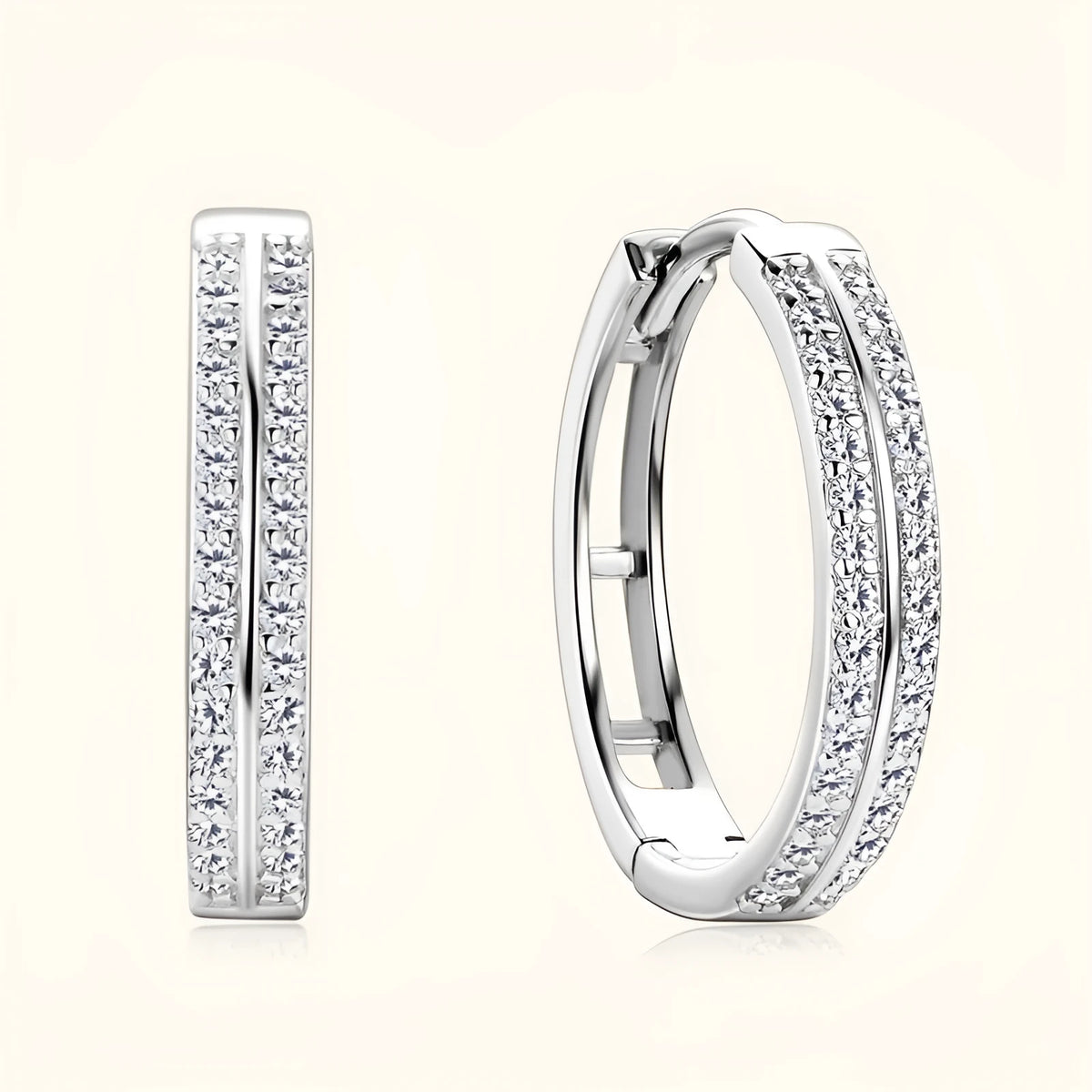 Sterling silver moissanite earrings with geometric double ring and tassel design, Gold or White finish