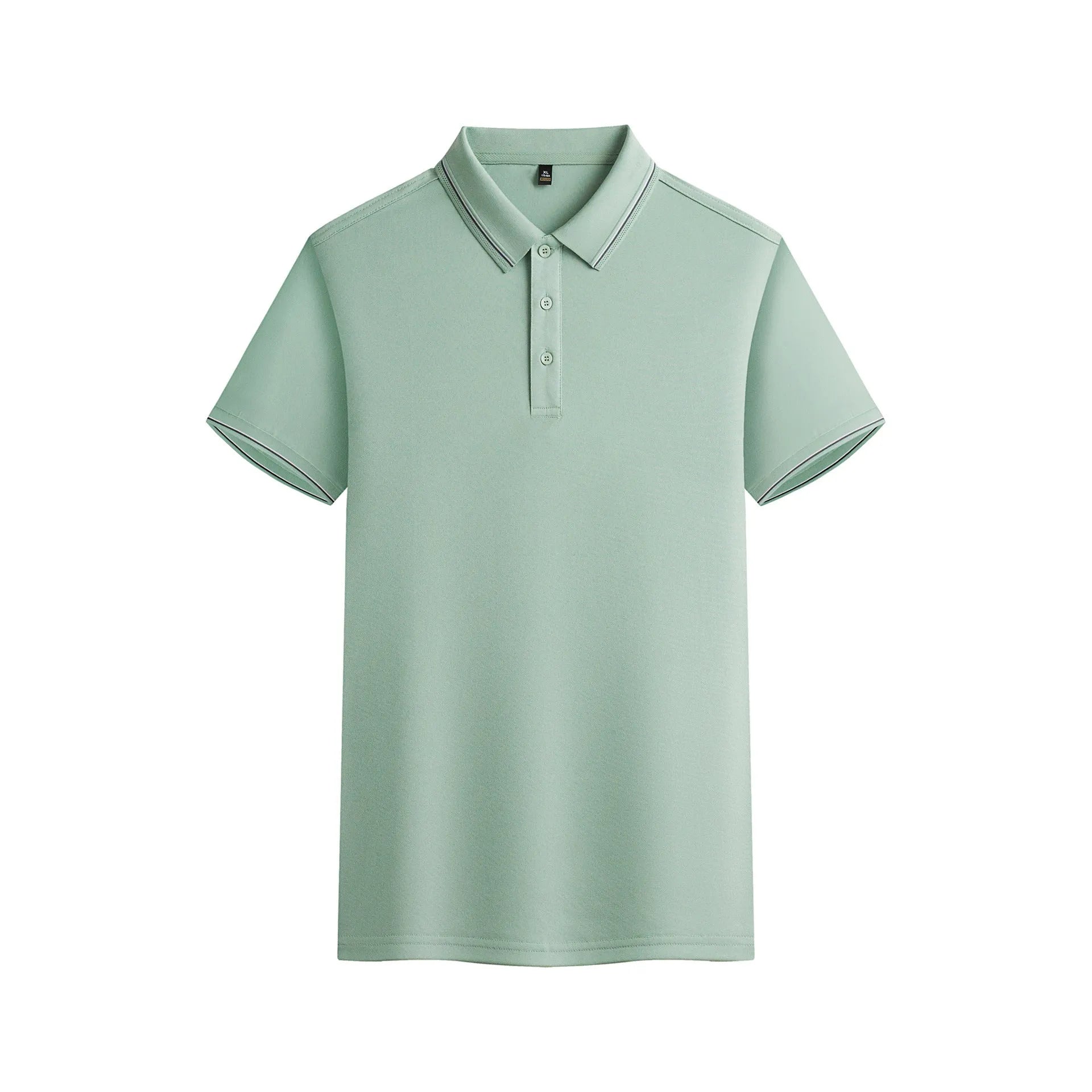 Men's navy blue short-sleeved polo shirt made from quick-drying polyester fabric for summer.