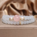 Natural aquamarine double ring bracelet polished finish light luxury minority style women