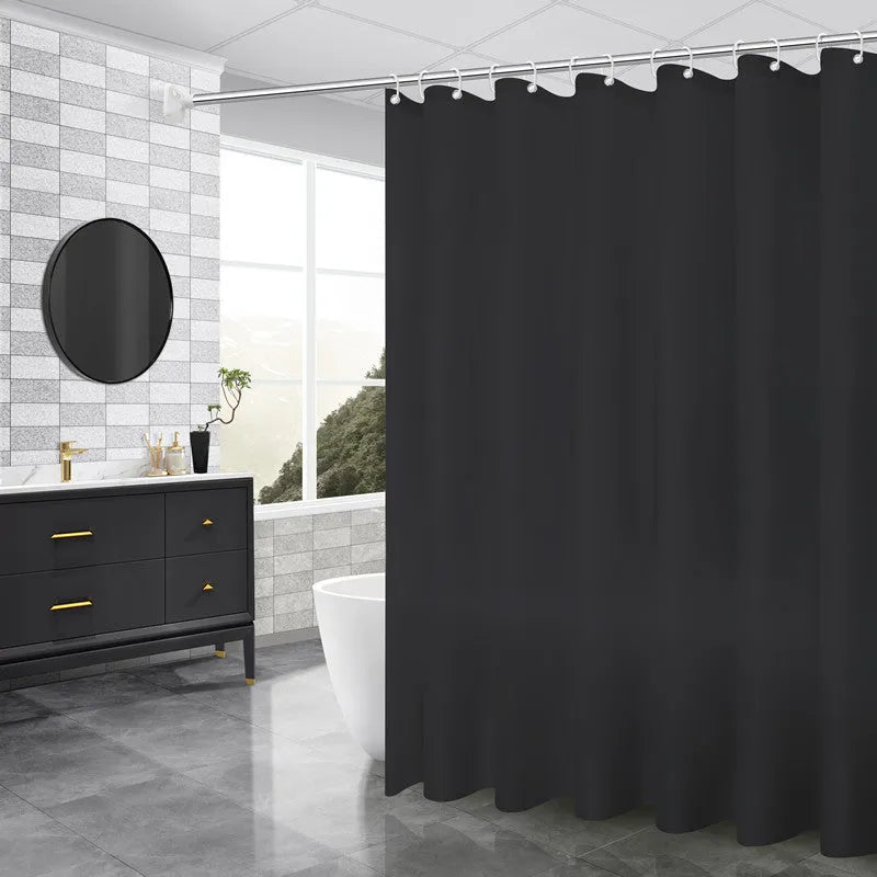 PEVA shower curtain with stainless steel buttonholes in a geometric pattern, available in multiple sizes and colours