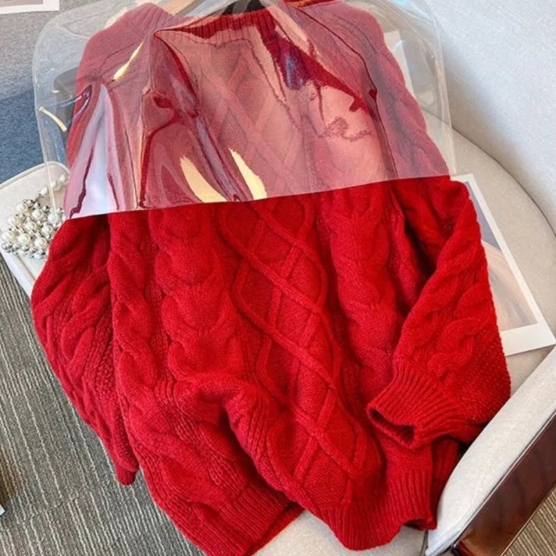 Women's Japanese loose casual knit sweater in solid beige colour, front view