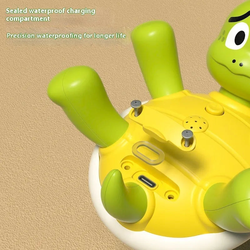 Electric water spray rotating turtle toy, 13.3cm, rechargeable, floating plastic bath and pool toy in colour box packaging