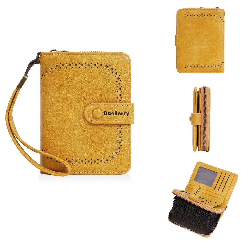 Women's black PU leather zipper coin purse with integrated card holder