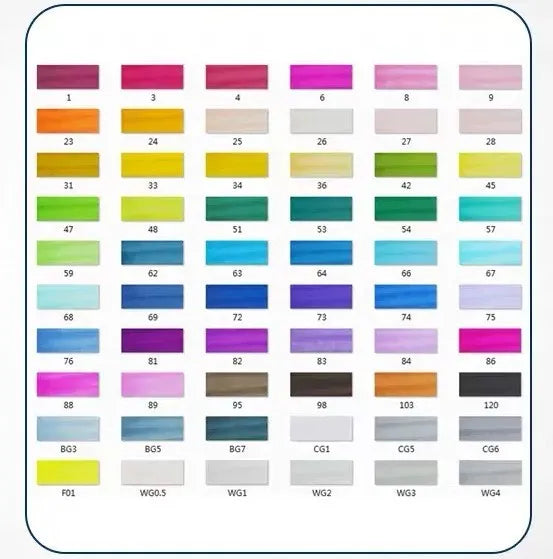 Set of double-headed alcohol oily colour markers with round and inclined nibs for professional art and design work.