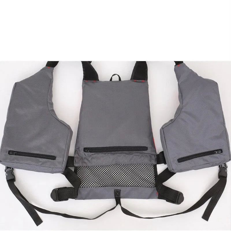 Thin Oxford cloth swim vest in gray-red for fishing safety, unisex one-size design