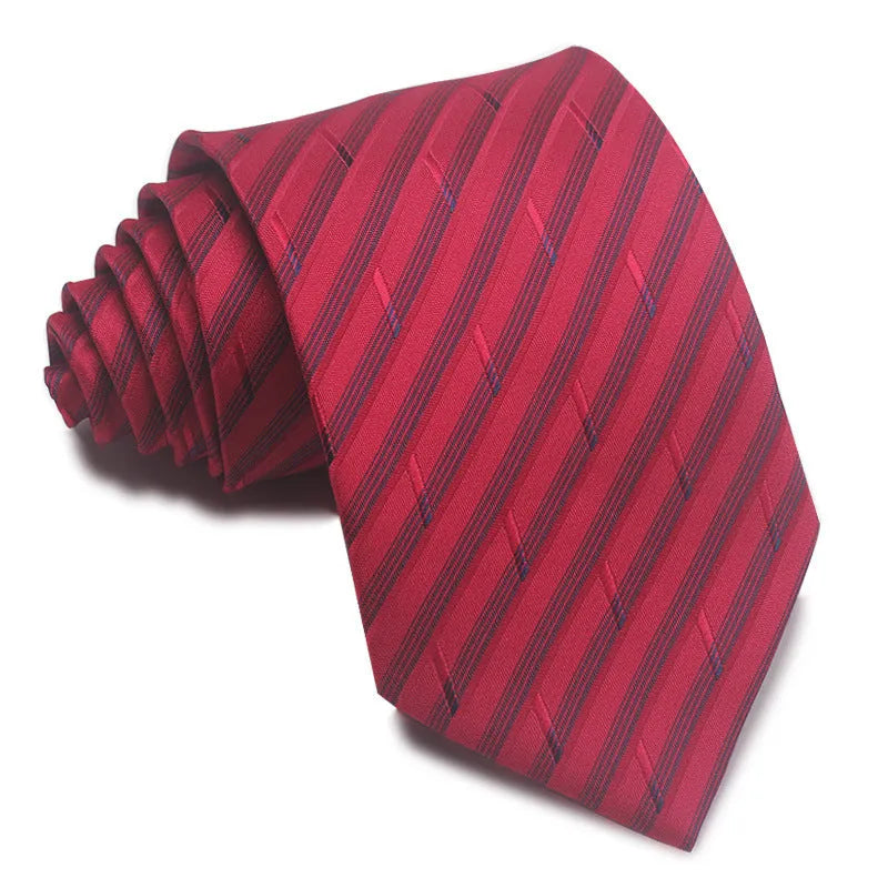 8cm wide polyester jacquard striped men's business tie shown in multiple colour variations
