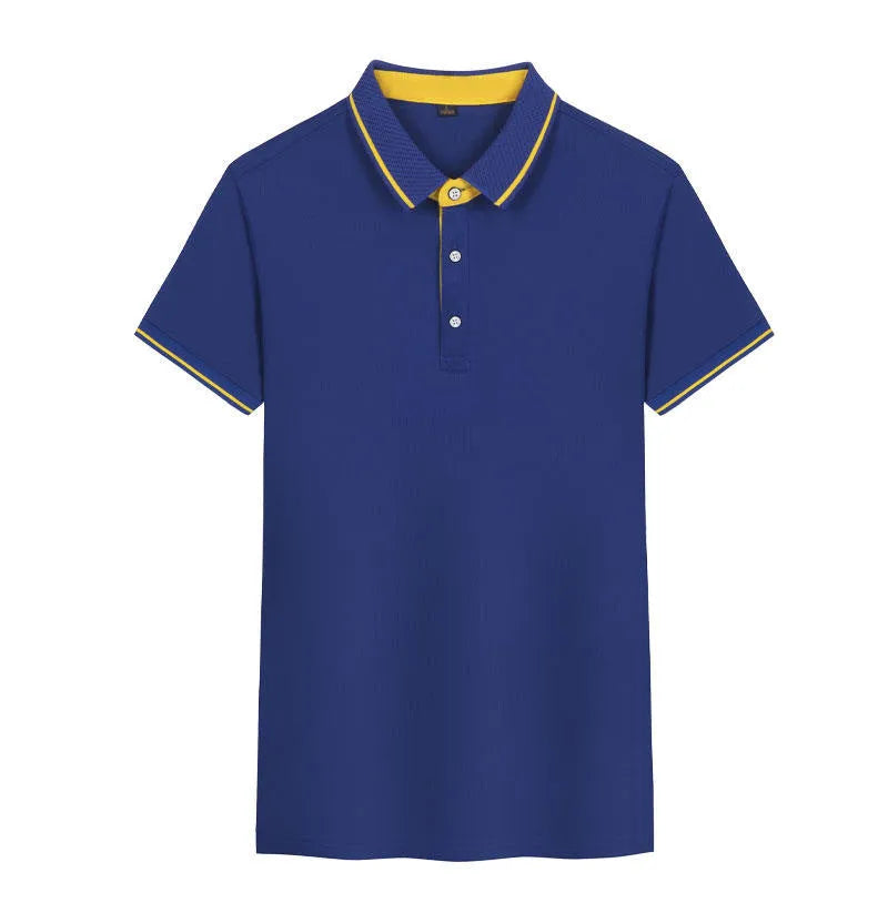Quick-drying work polo shirt in solid colour with asymmetric hem on a mannequin