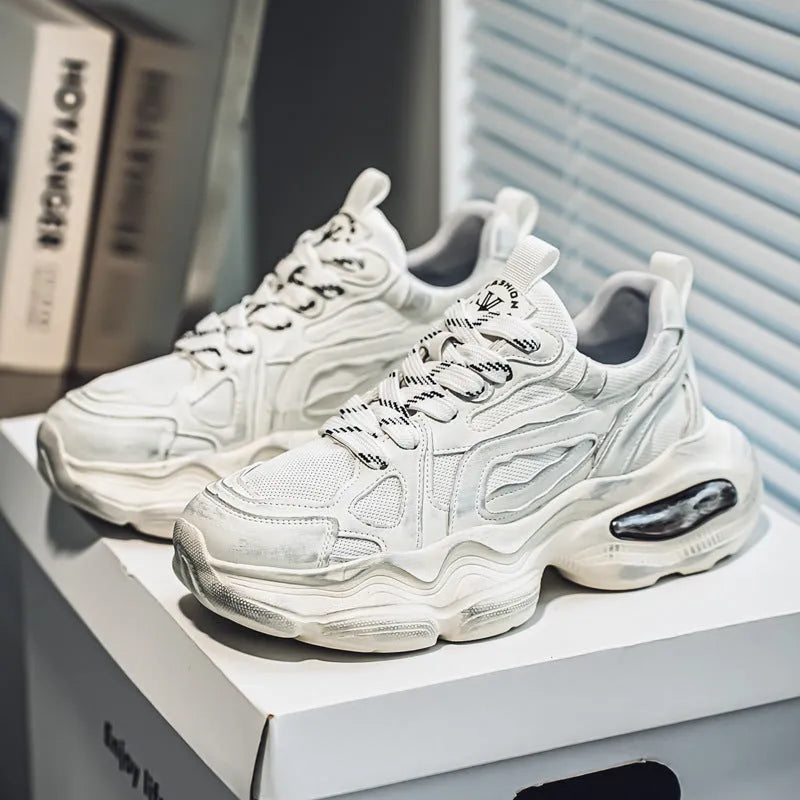 Men's mesh casual height increasing sneakers with colour brush detail in black, gray, and white