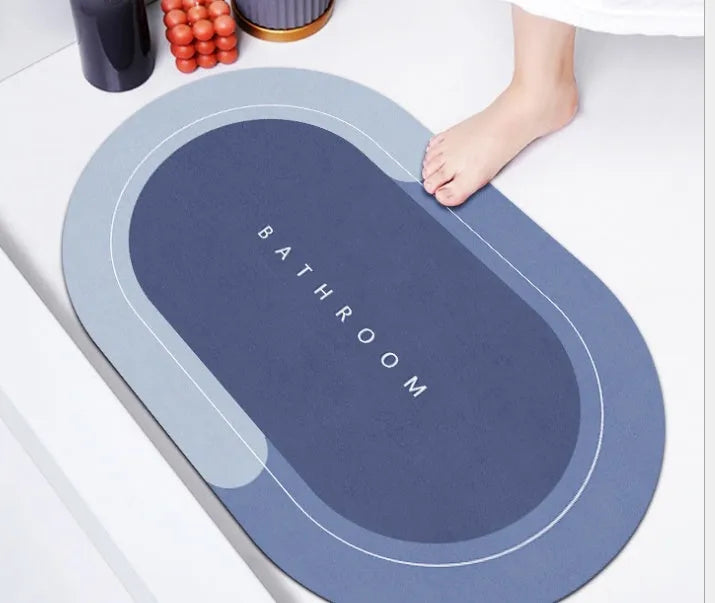 Quick-drying bathroom floor mat with natural rubber backing in Baikal blue colour