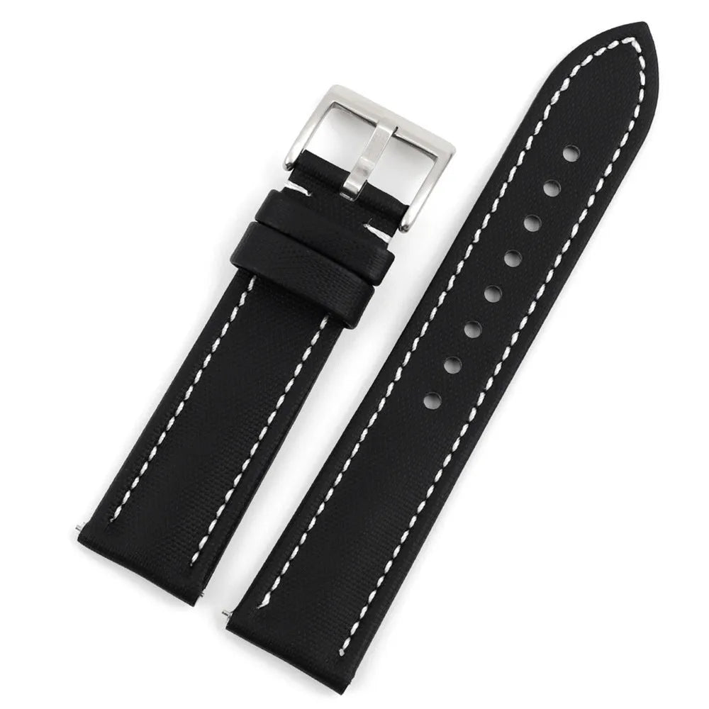 Oxford water-repellent cloth leather fit watch strap in black with 20mm lug width