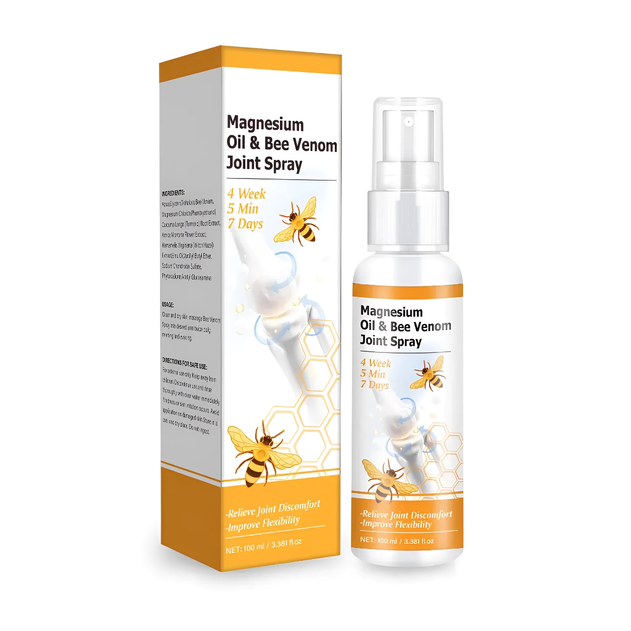 152mm tall bottle of Magnesium Oil Bee Joint Spray Gel with 100ml net content.