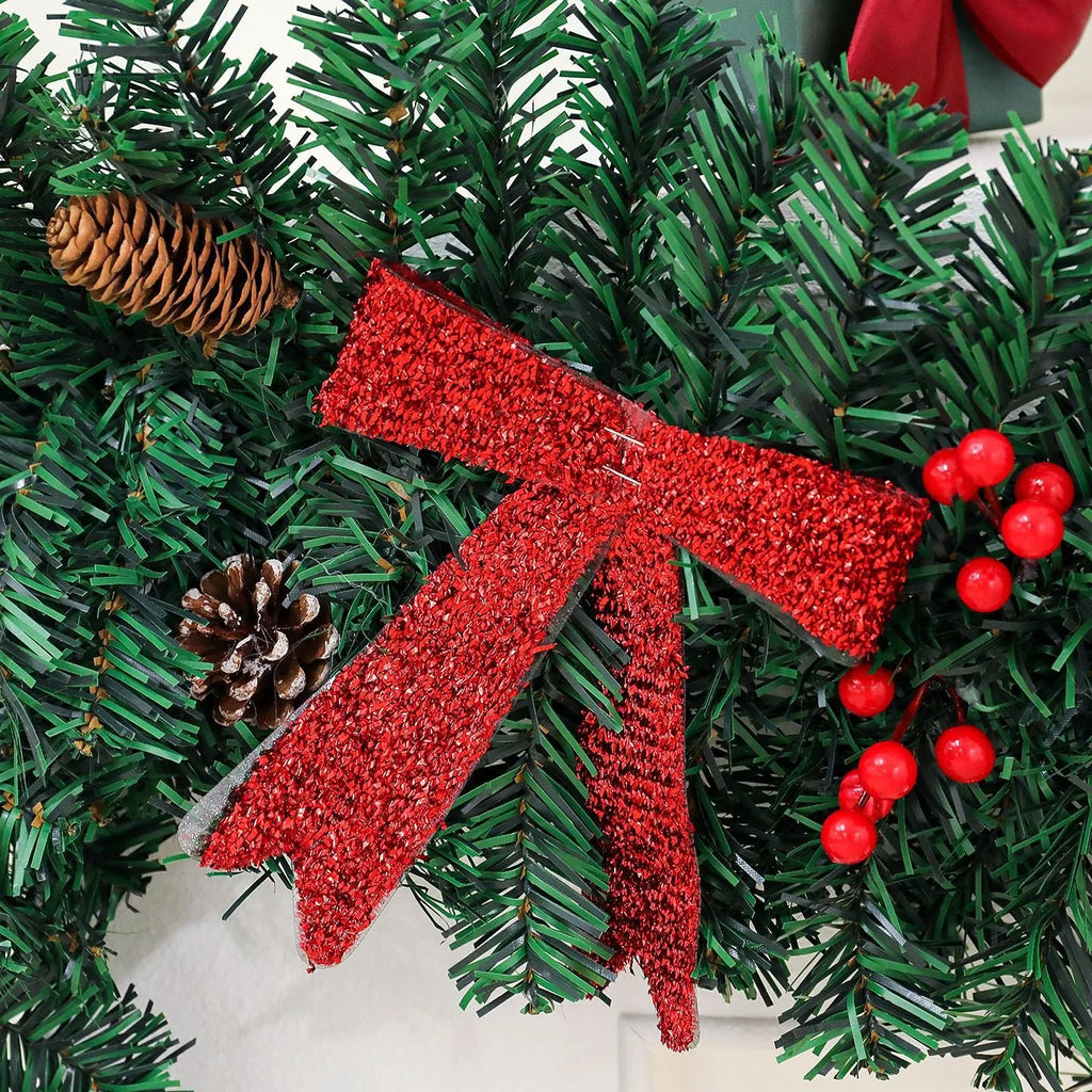 Christmas rattan pine cone bow decorative wreath with bow, PVC construction, European style, for home holiday decoration
