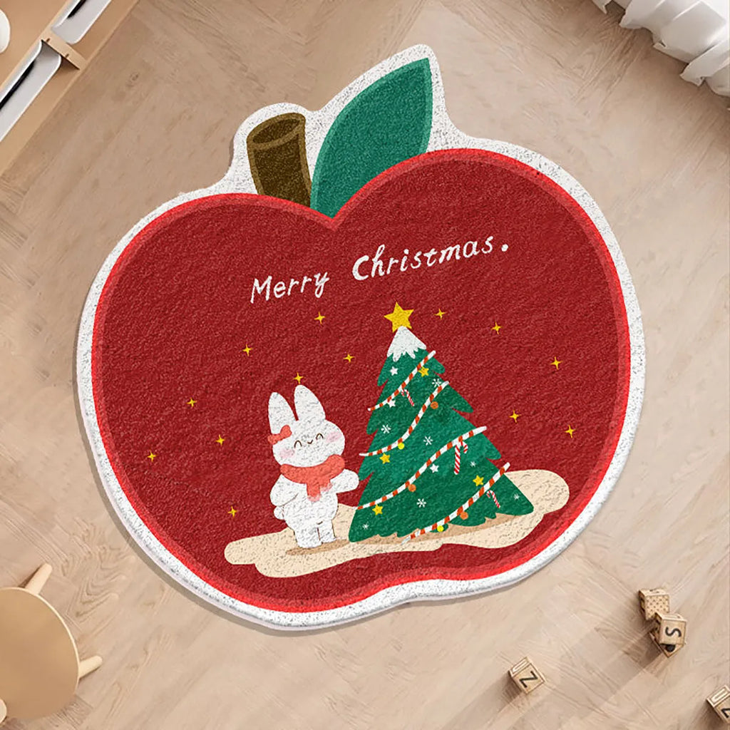 Round Christmas carpet with alien shape design in imitation cashmere fabric featuring festive patterns