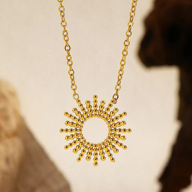 SUNFLOWER series 14K stainless steel gold chain necklace and bracelet set with geometric design
