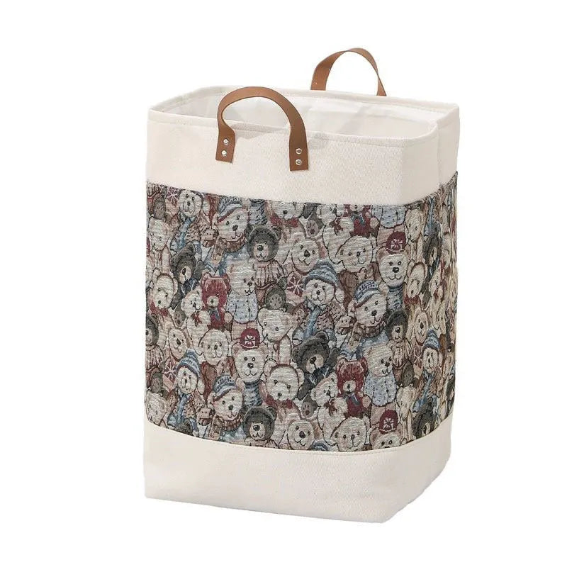 Fabric storage bag measuring 35x35x55cm in a colourful bear pattern design.
