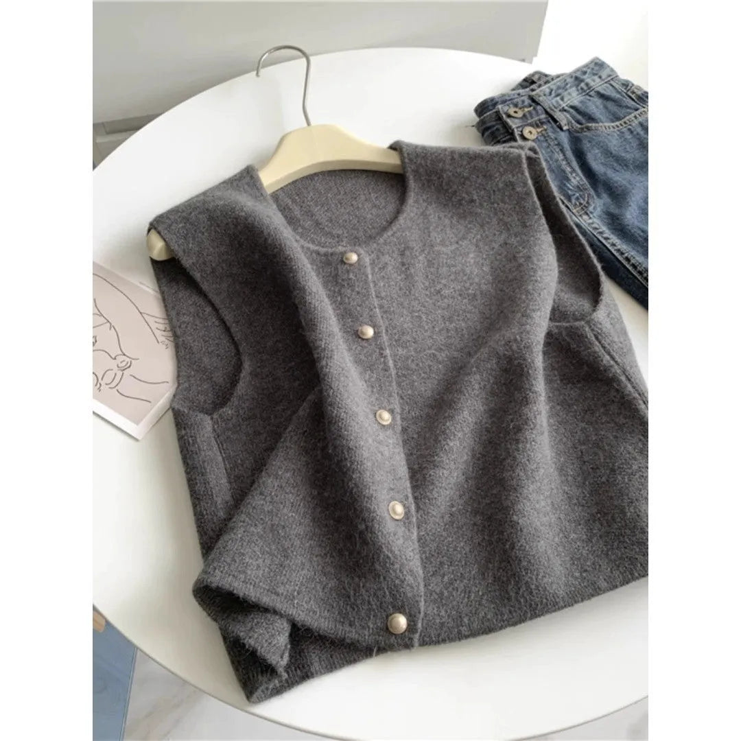 Polyester pullover vest in Angola red colour with half sleeves for casual commute wear