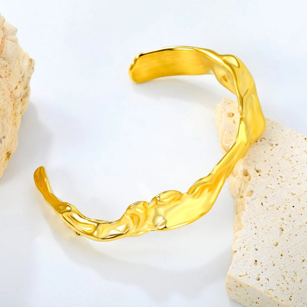 Advanced style stainless steel alloy bracelet in a minimalist European trend design on a wrist.