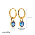 Women's retro simple oval zircon earrings in white, emerald, army green, black, red, blue copper base