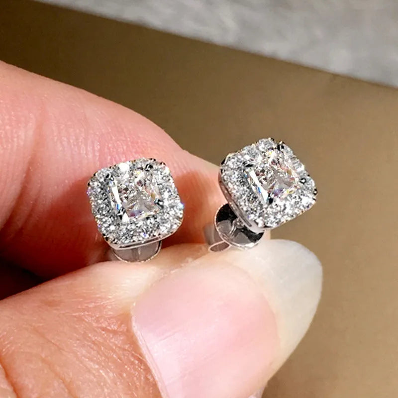 Square zircon earrings with bright grandmother green colour and electroplated copper construction