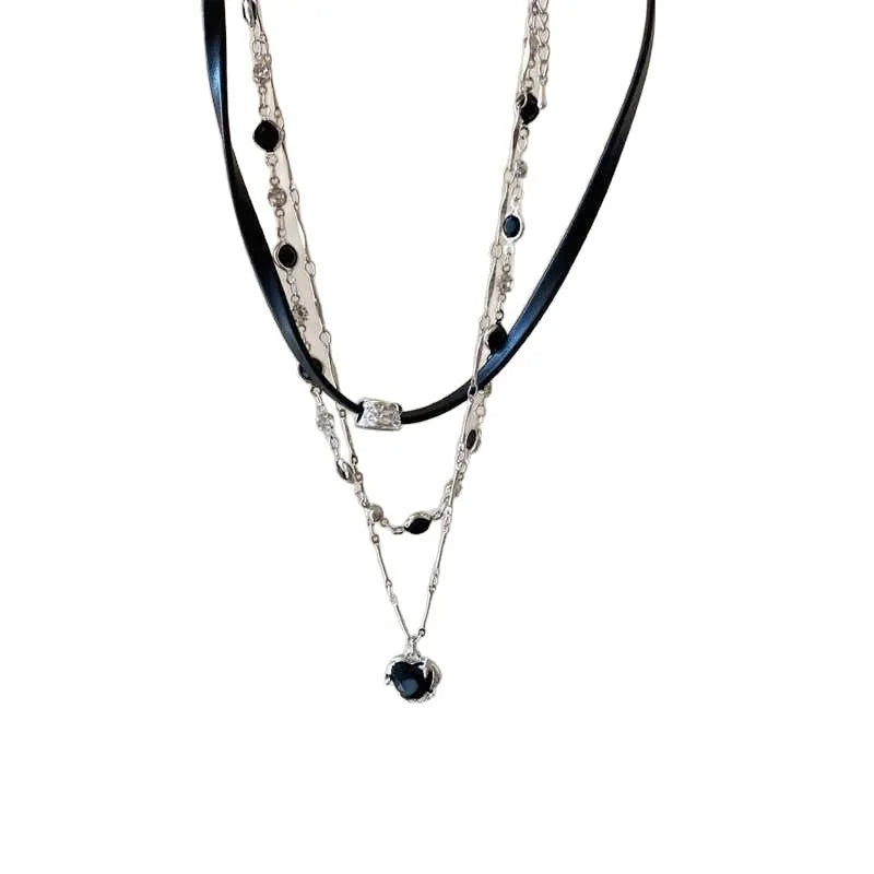 Women's creative multi-layer twin necklace with heart-shaped alloy pendant on adjustable clavicle chain