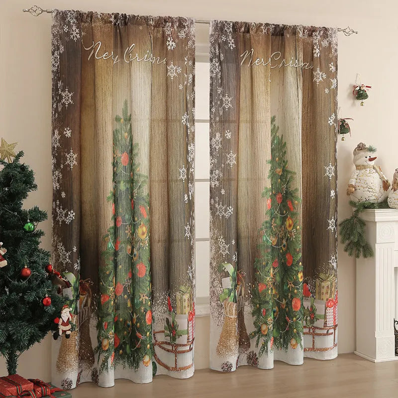 American-style printed Christmas-themed shading cloth curtain with semi-sunshade function