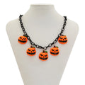 Halloween necklace with ghost and pumpkin acrylic pendant on regular chain in mixed colours