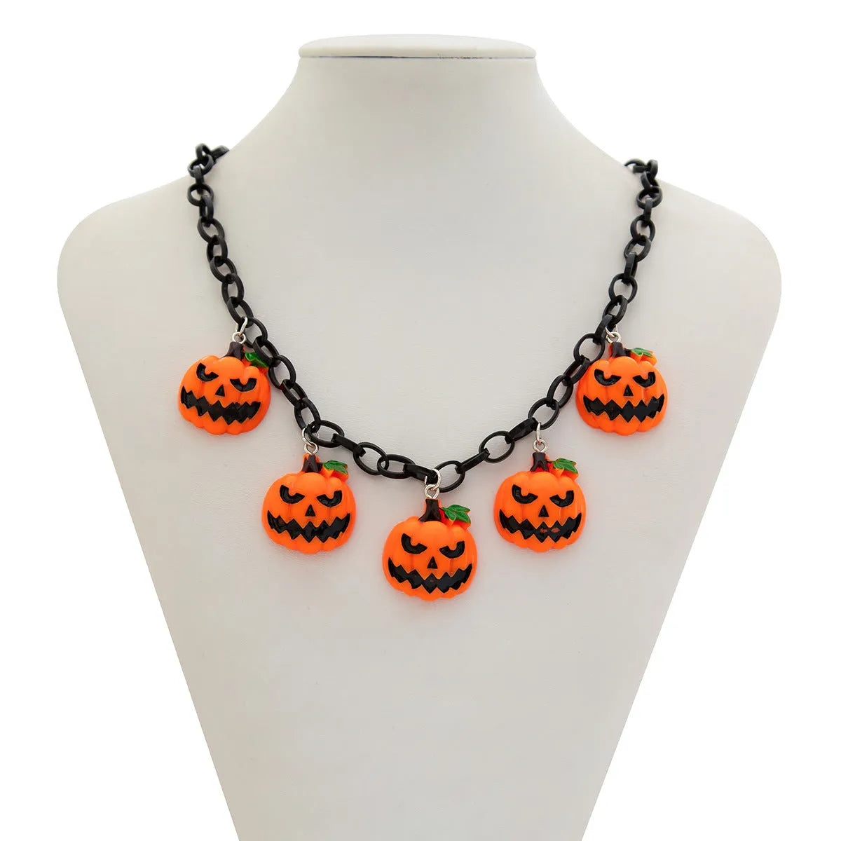 Halloween necklace with ghost and pumpkin acrylic pendant on regular chain in mixed colours