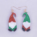 Cartoon Santa Claus character earrings in acrylic with red, green, or mixed hat styles