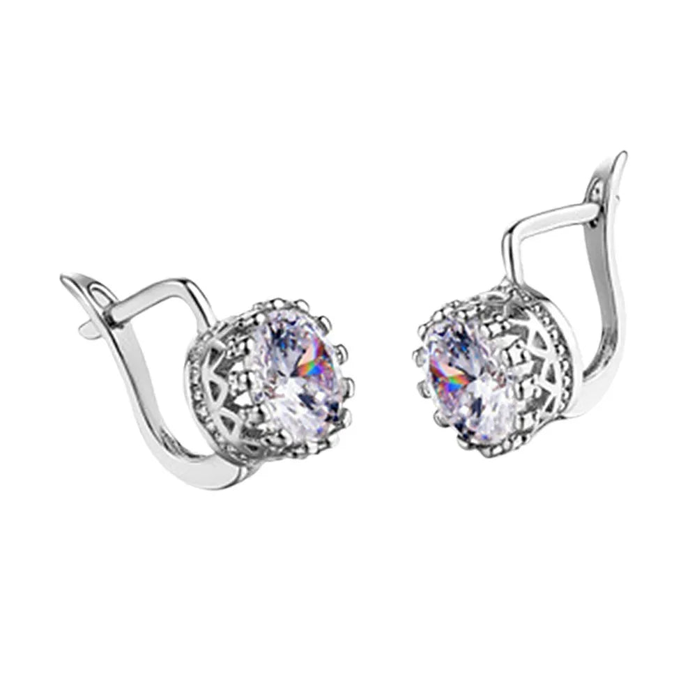 Korean retro crown-shaped copper ear clips in rose gold or white gold colour for women
