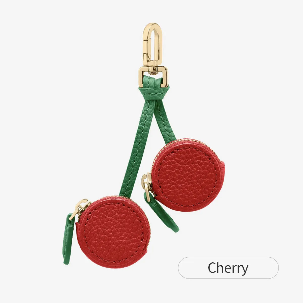 Mini solid colour PU leather coin pouch keychain in cherry red on a keyring.