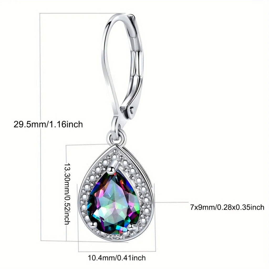 Platinum zinc alloy earrings with a coloured water drop stone in simple style