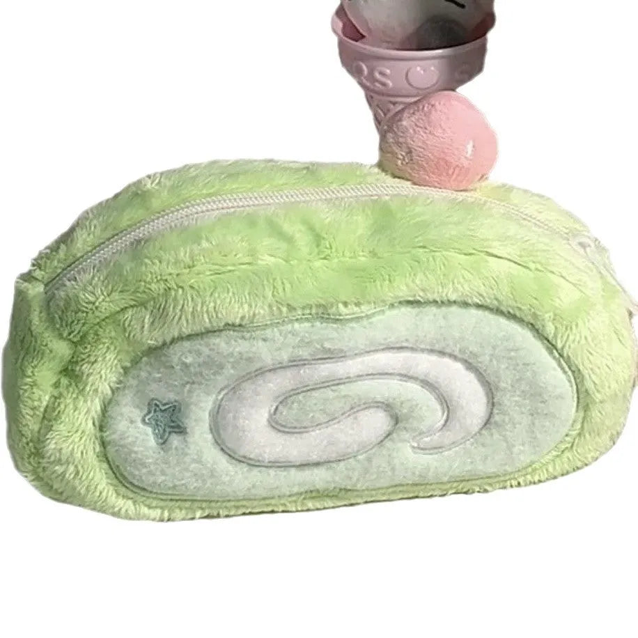 Honeydew Swiss roll cake colour velvet roll pencil case with Korean-style design for stationery organisation
