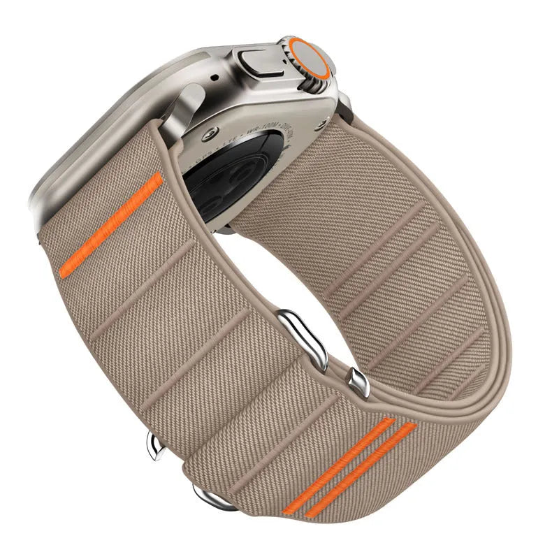 Elastic nylon Apple watchband with stainless steel buckle in multiple colour options