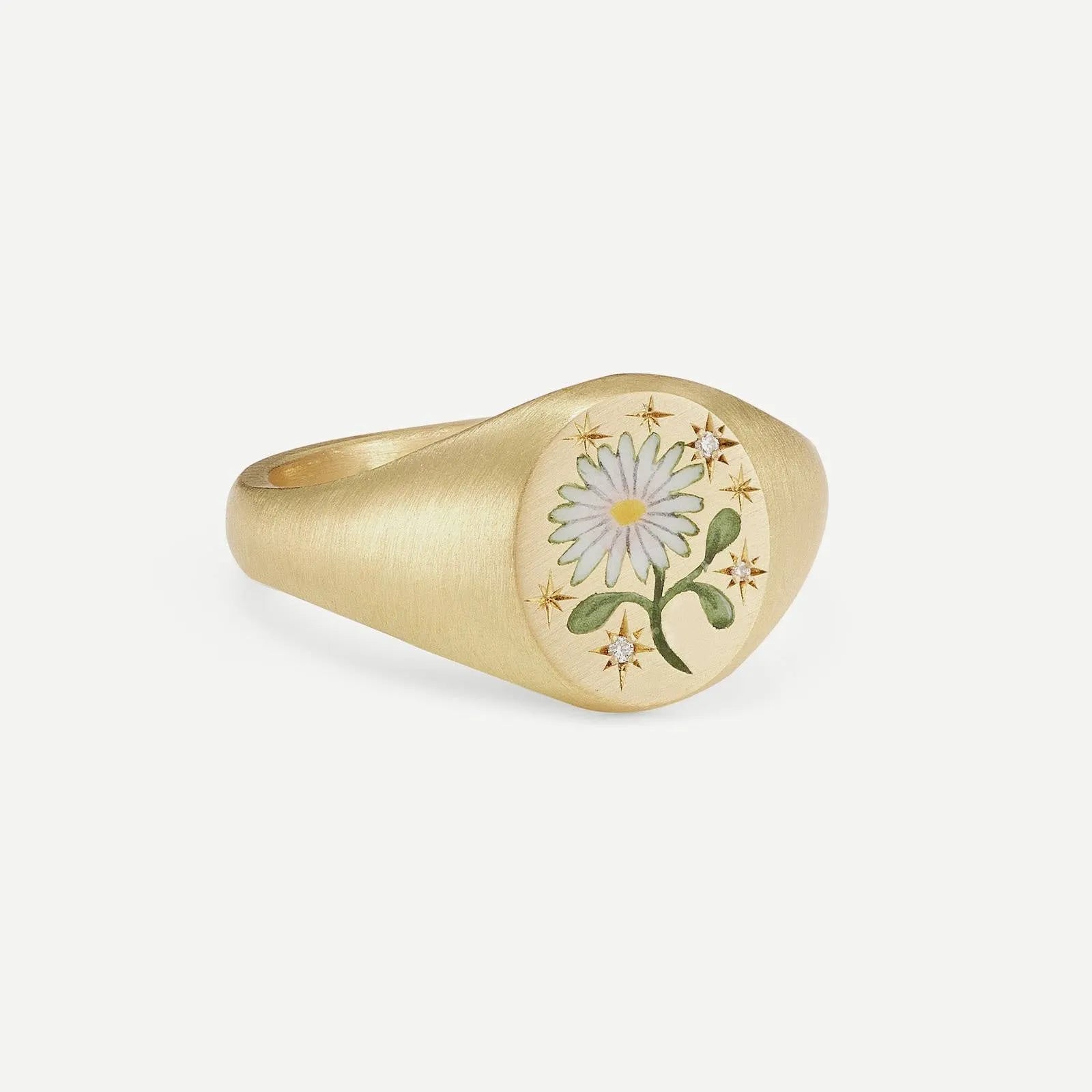 New Flower Stainless Steel Light Luxury Painted Ring in geometric shape with floral motif, available in multiple colours including Daisy and Peach Pink