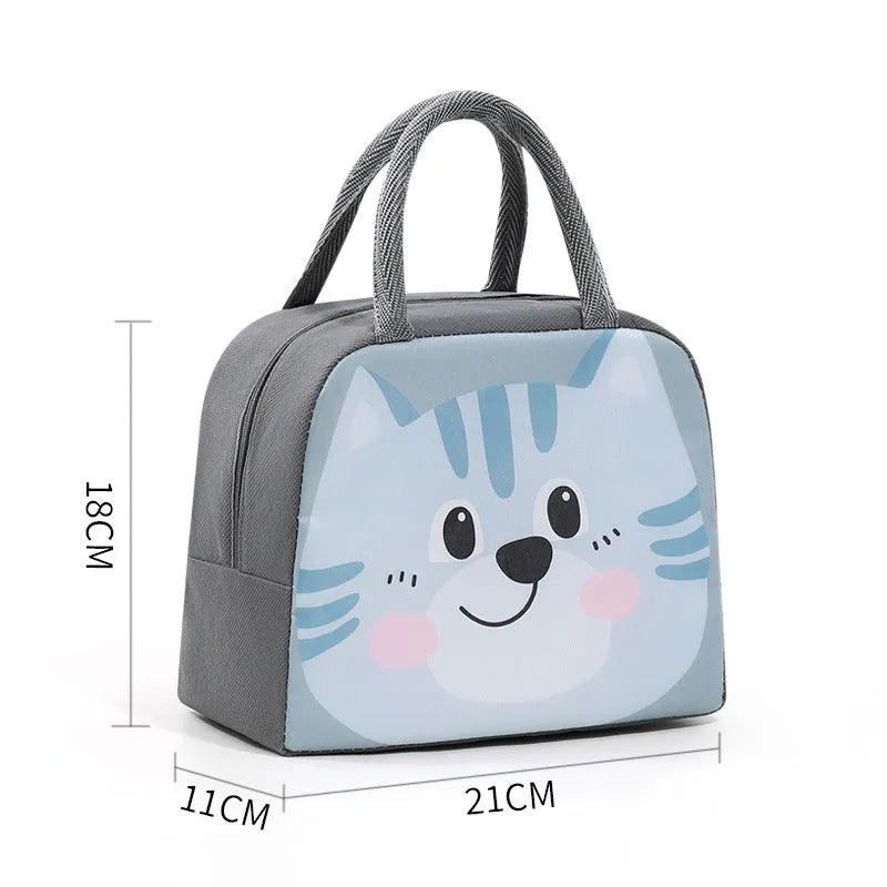 Cartoon insulated lunch box bag with aluminium foil lining and animal designs
