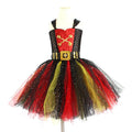 Girls sleeveless pirate costume dress with gauze mesh skirt, sequins, and lace detail